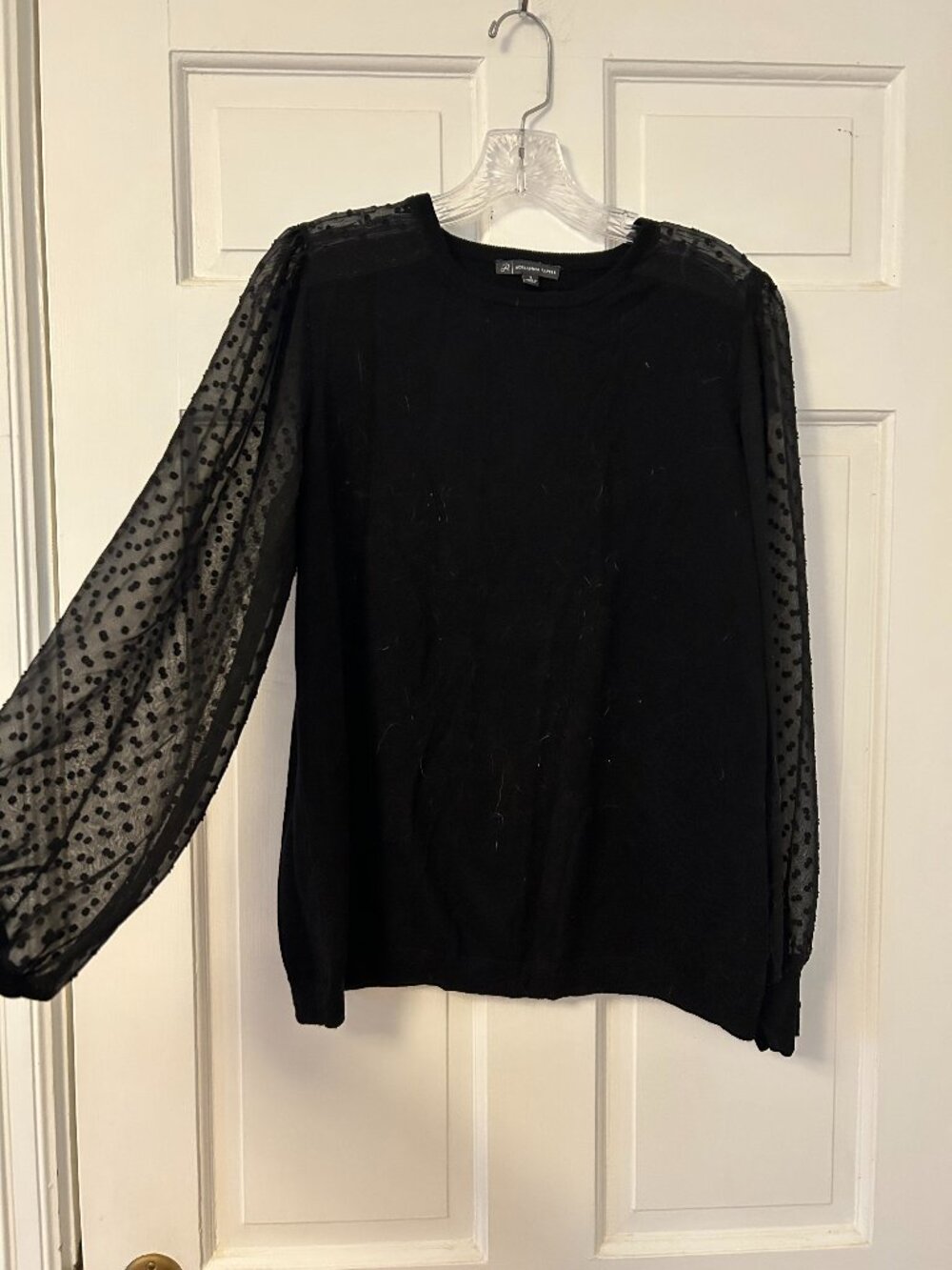 Adrianna Papell Black Sheer Polka Dot Sleeved Sweater Size Small
